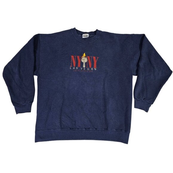 Vintage New York New York Las Vegas Hotel Casino Navy Sweatshirt Crewneck Large - Picture 1 of 6